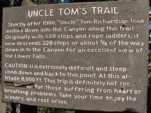 Waarschuwing bij het begin van Uncle Tom's Trail